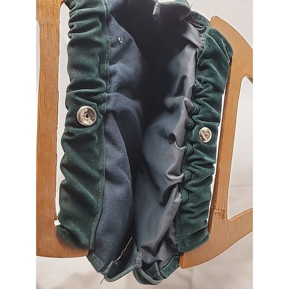 Vintage Holiday Fair Green Canvas Bag Purse Floral Embroidery Wood Handles - Picture 9 of 16